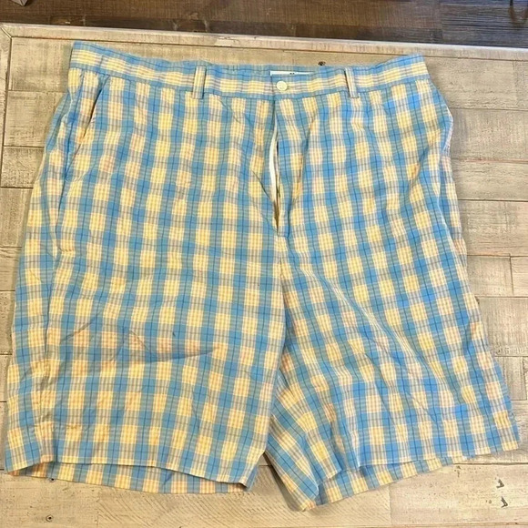 MEN'S FAIRWAY &‎ GREENE SHORTS SIZE 40 PLAID BLUE ORANGE GOLF - Picture 1 of 6